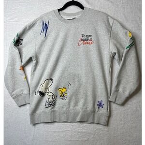 Peanuts Samii Ryan Sweatshirt Unisex M Gray Snoopy Woodstock Embroidered Graphic